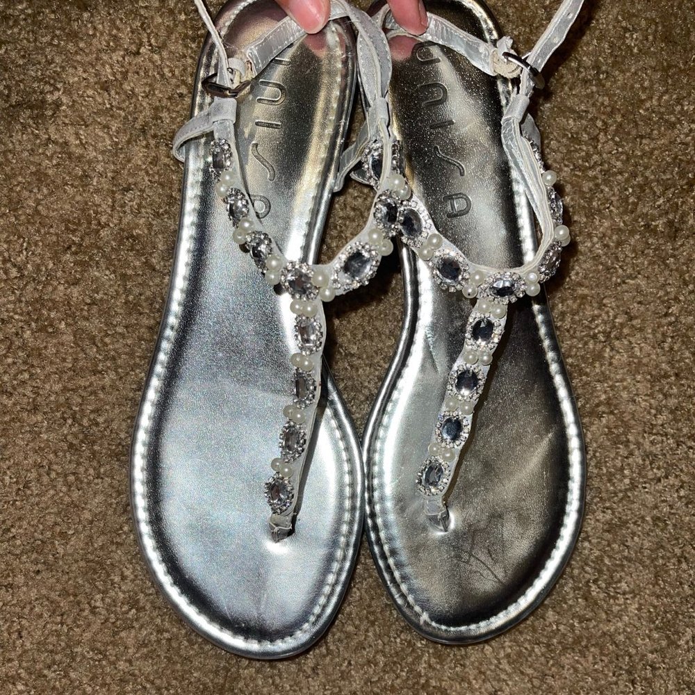 Silver gemstone gladiator sandals